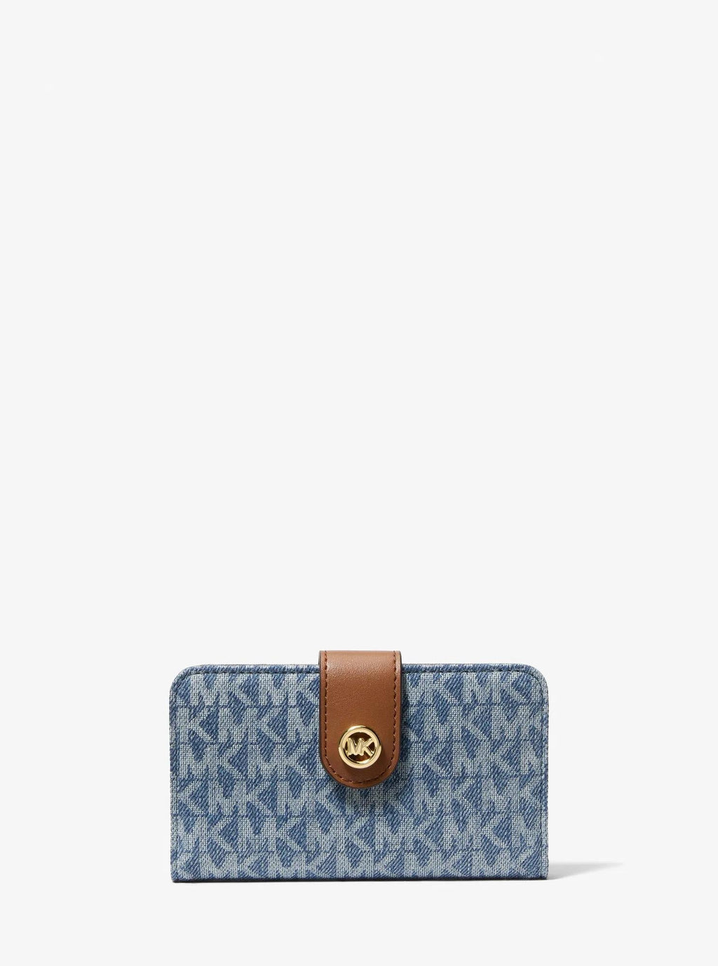 MK Pop Charm Medium Signature Logo Print Denim Wallet