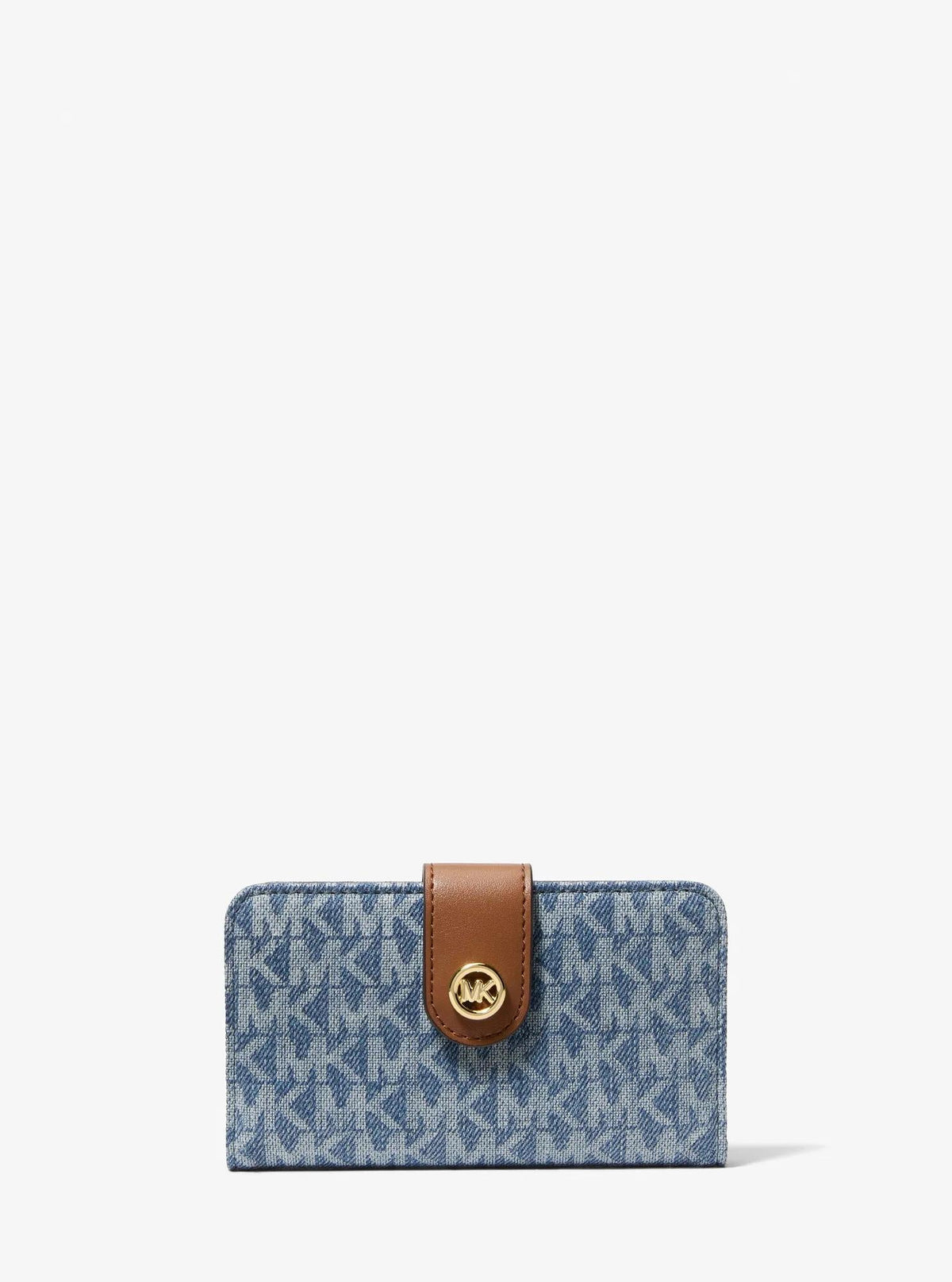 MK Pop Charm Medium Signature Logo Print Denim Wallet
