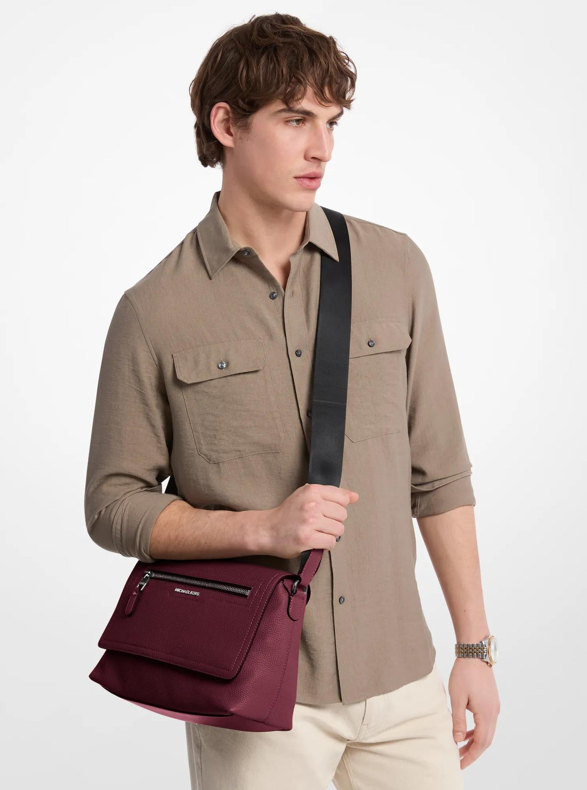 Hudson Small Pebbled Leather Messenger Bag