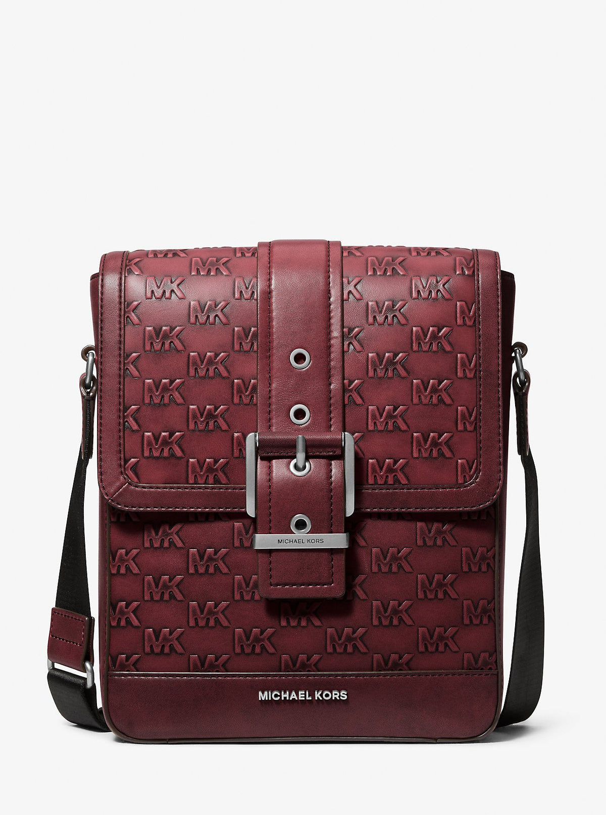 Colby Logo Embossed Burnished Leather Messenger Bag