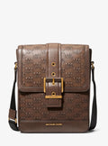 Colby Logo Embossed Burnished Leather Messenger Bag