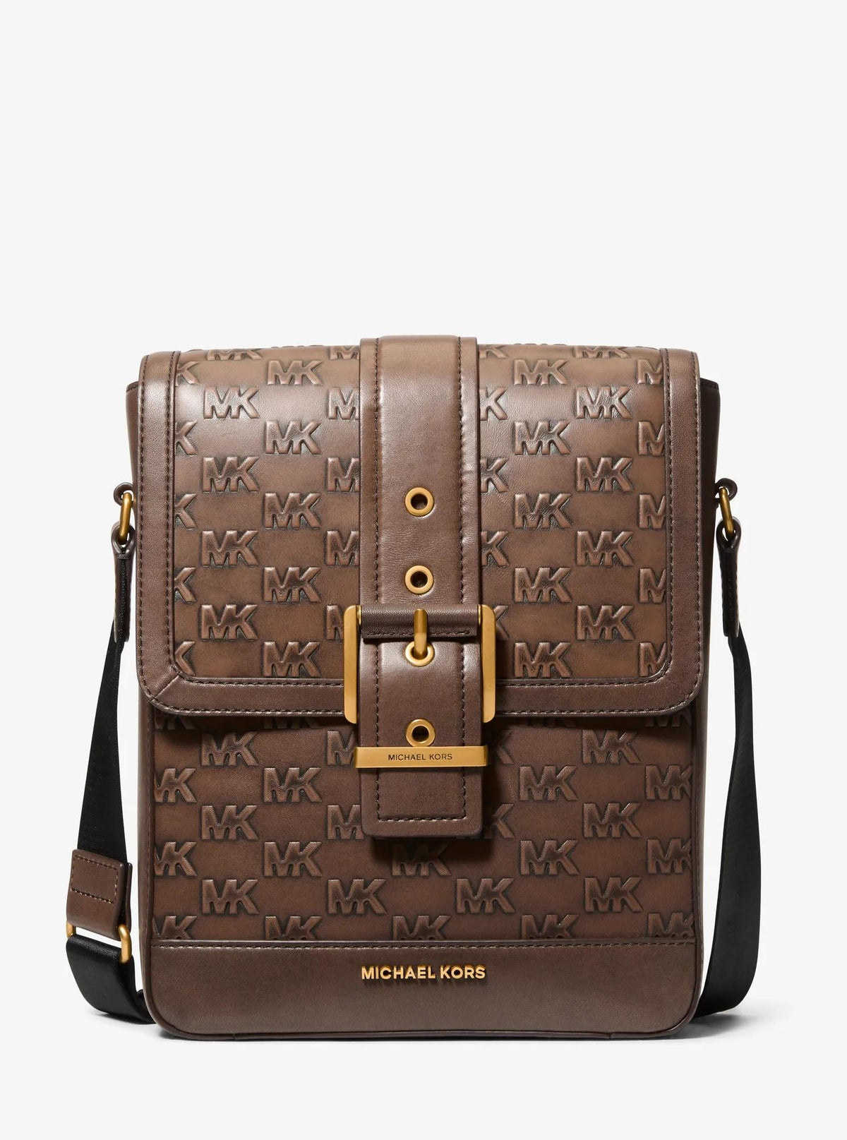 Colby Logo Embossed Burnished Leather Messenger Bag