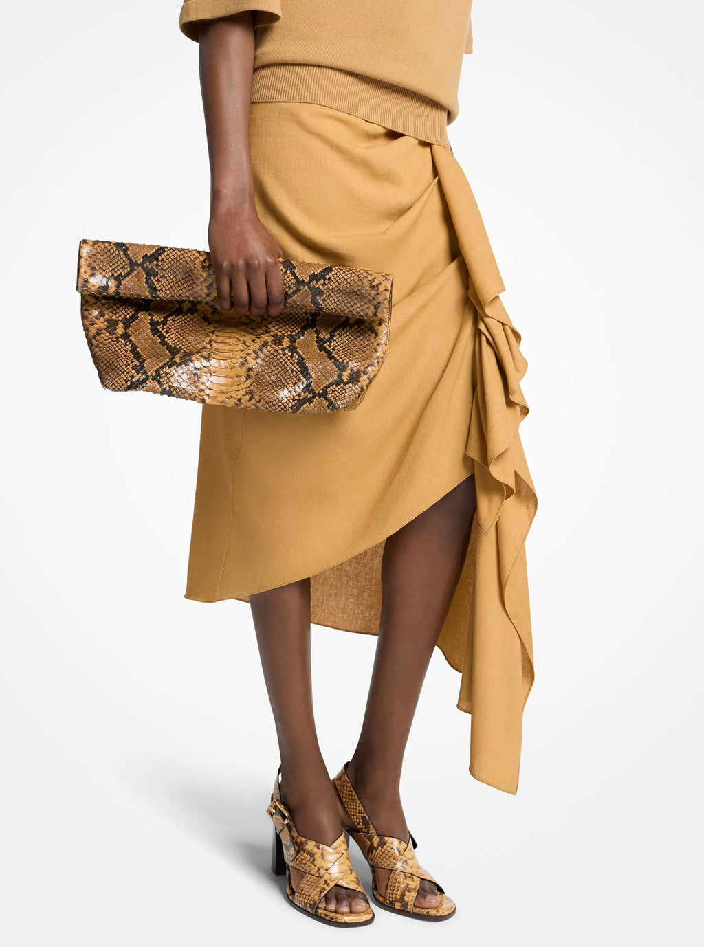Maggie Snake Embossed Leather Lunch Bag Clutch