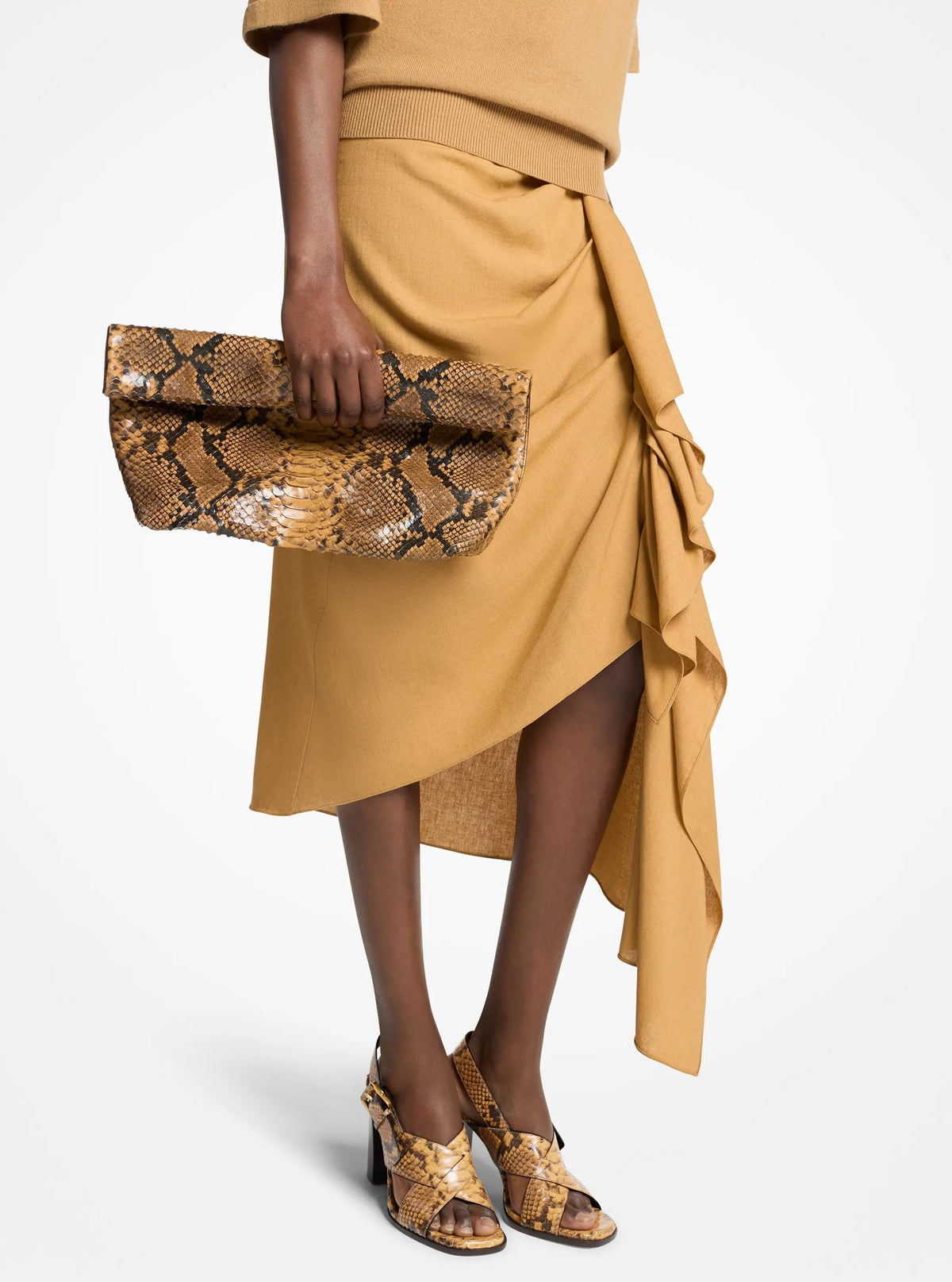 Maggie Snake Embossed Leather Lunch Bag Clutch