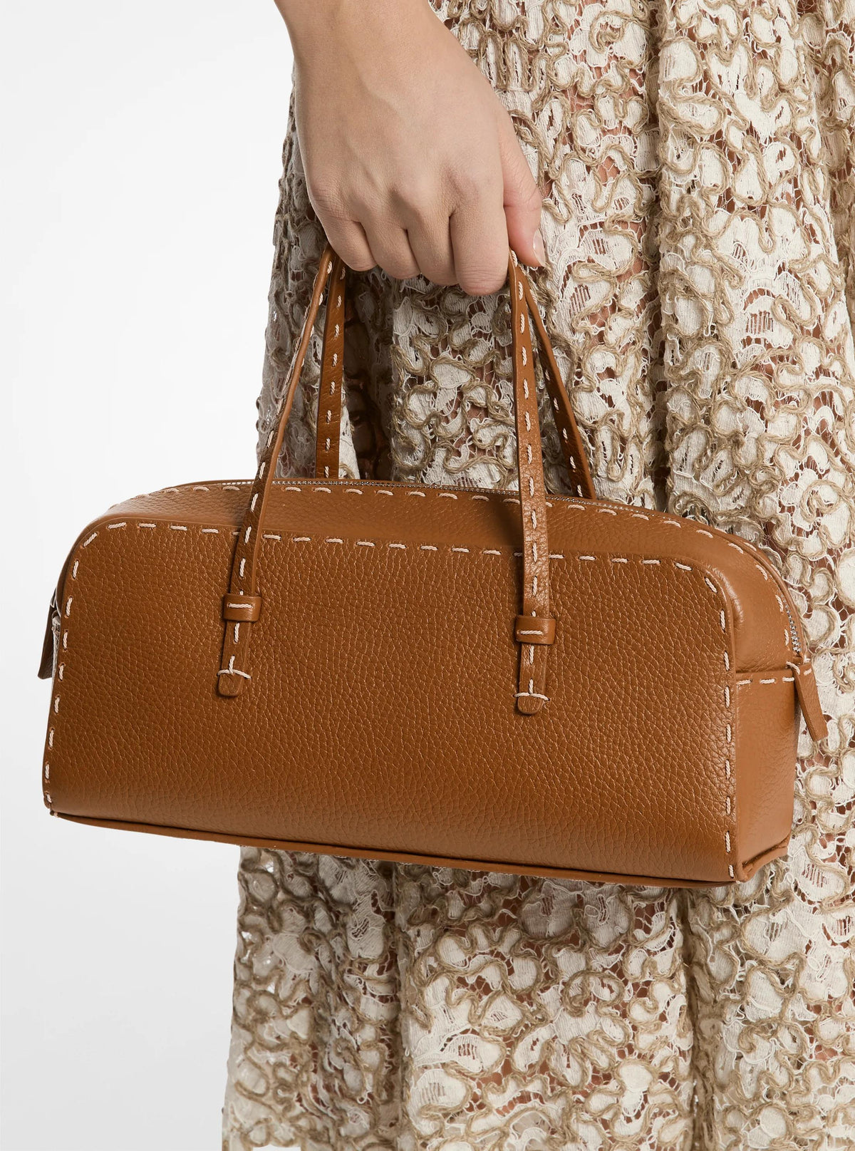 Roberta Hand-Stitched Pebbled Leather Satchel